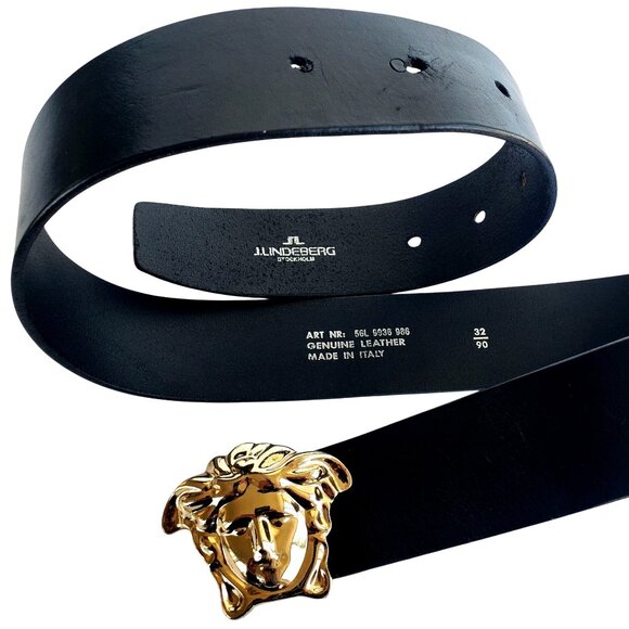 J Lindeberg Other - J Lindeberg Stockholm Vintage Leather Black Belt 32 Metal Mercury Buckle M
